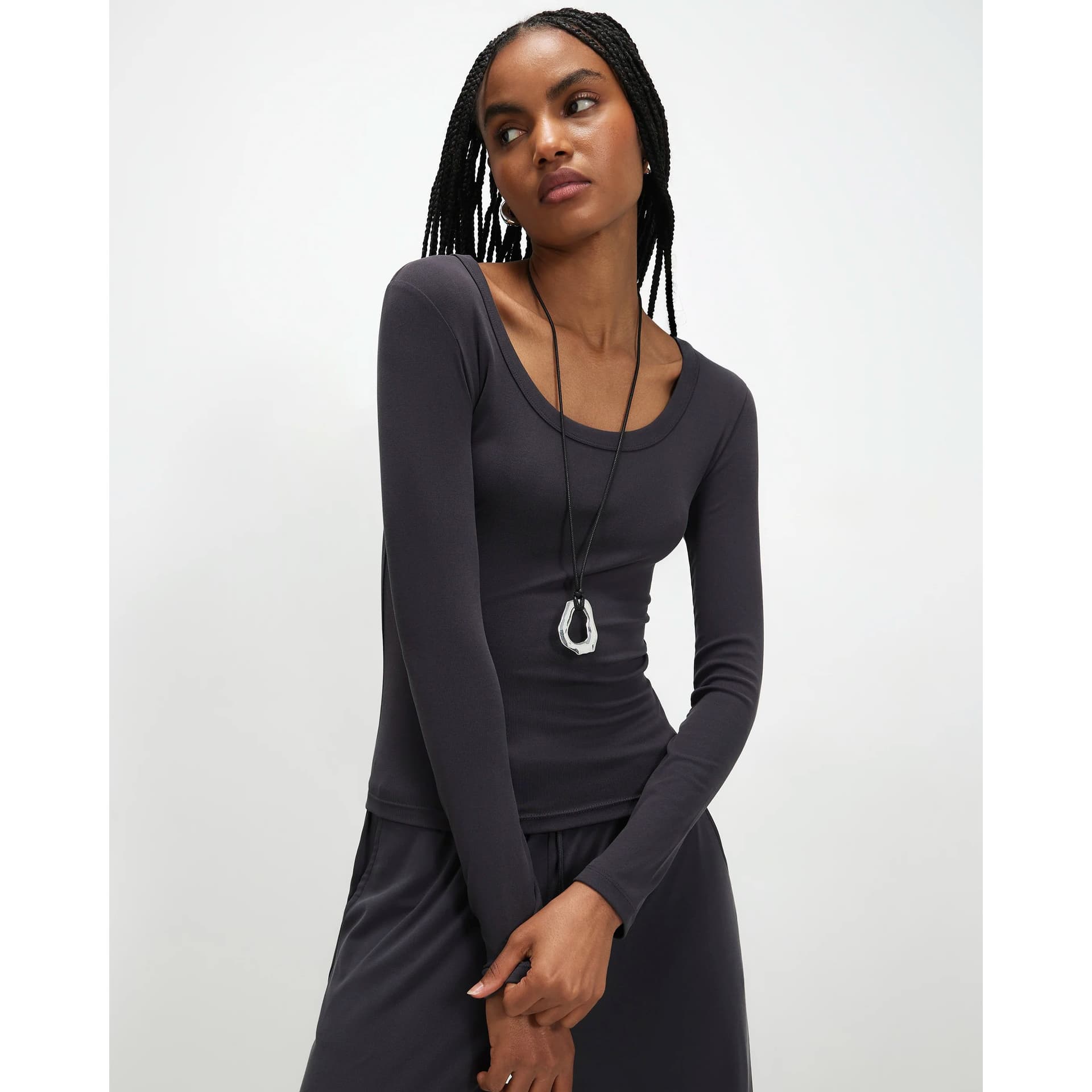River Island River Island Womens Grey Soft Touch Long Sleeve Baby Tee T-Shirt