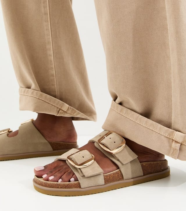 New Look Women's Premium Real Leather Off White Real Suede Buckled Strap Sandals New Look - 2