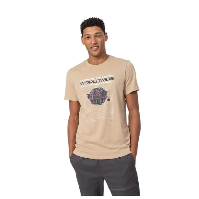 4F 4F Men's Globe T-Shirt in Beige - 3