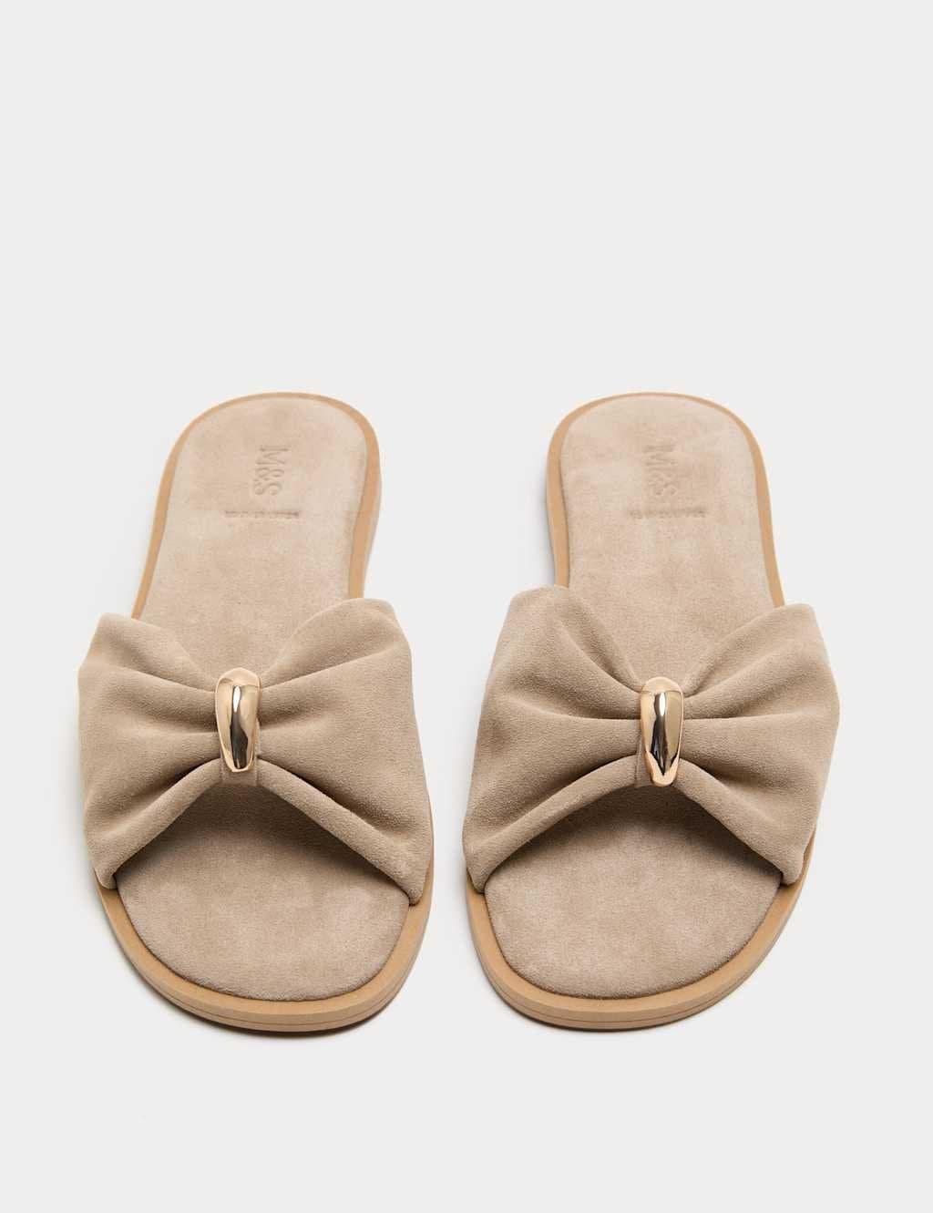Marks & Spencer M&S Suede Gold Trim Flat Mules Taupe