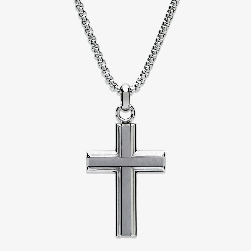 Unique Unique Men's Stainless Steel Matte Polished Cross Pendant in Silver