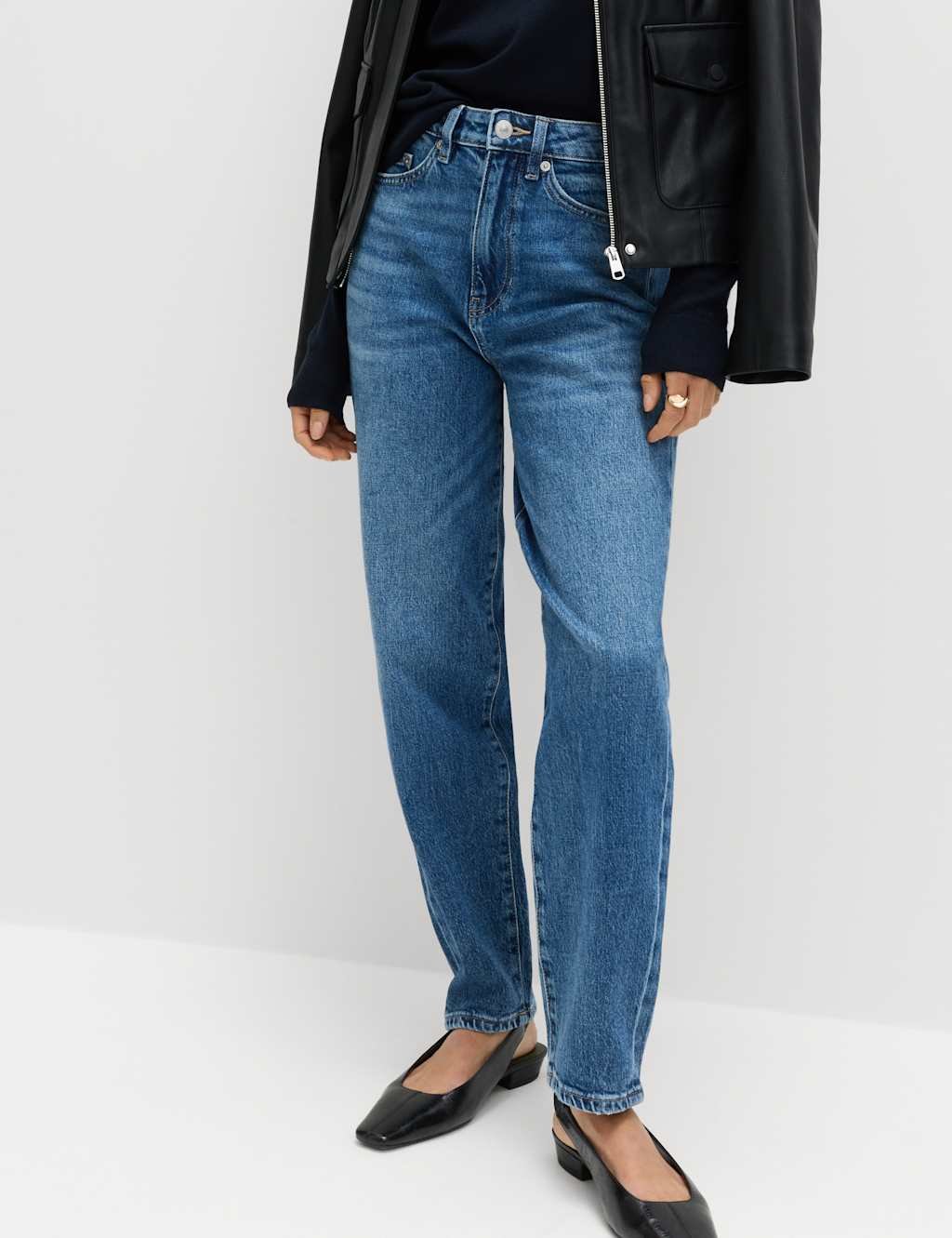 Marks & Spencer M&S Mom High Waisted Ankle Grazer Jeans Medium Indigo - 3