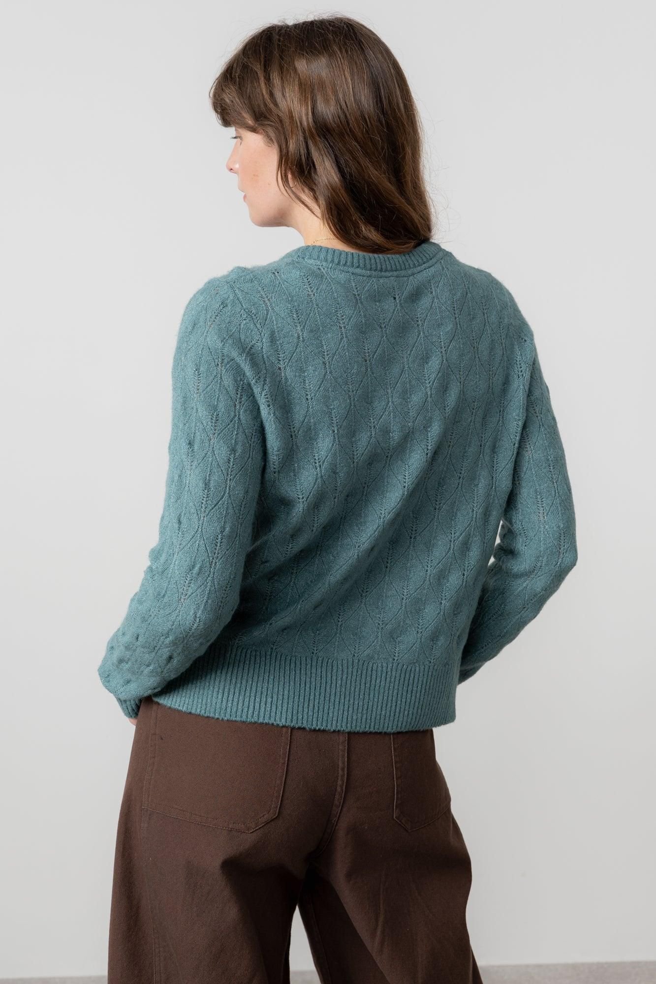 Lily & Me Lily & Me Women's Haresfield Crew Neck Blended yarn Pointelle Knit Jumper in Mid Blue - 4