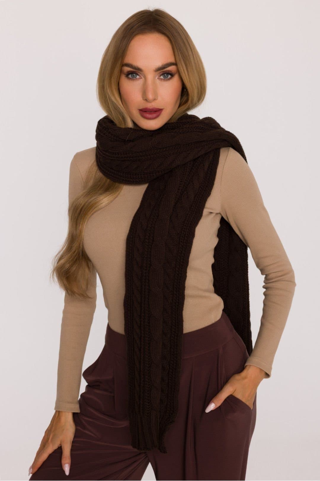 Love Lace Love Lace Women's Soft Thick Woven Long Braided Scarf for Cold Days Warm Wrap in Brown