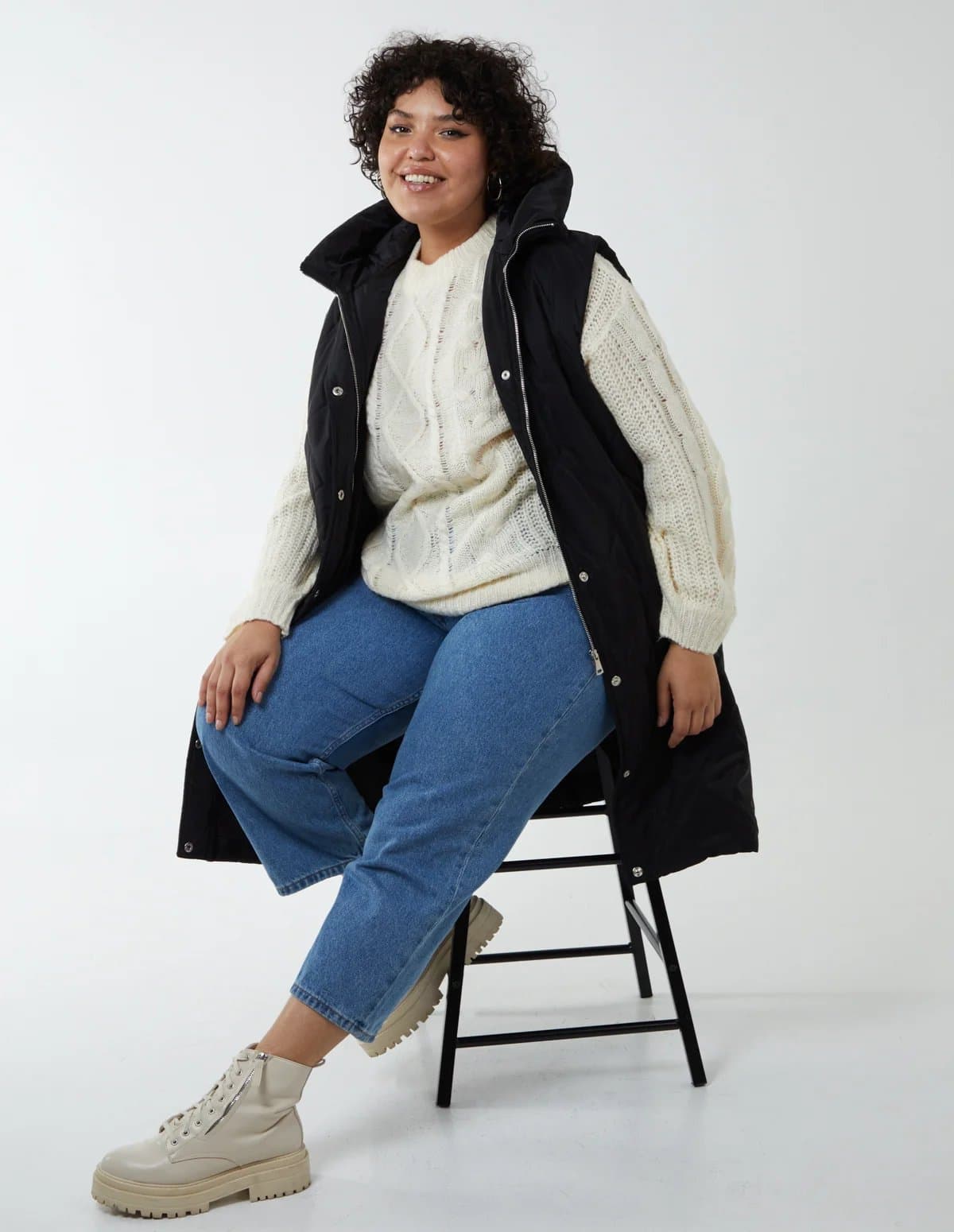 Blue Vanilla Curve Diamond Quilted Longline Gilet