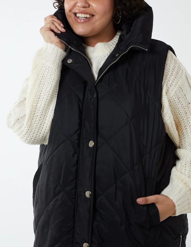 Blue Vanilla Curve Diamond Quilted Longline Gilet - 2