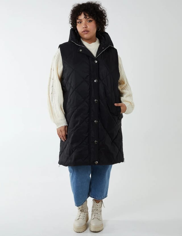 Blue Vanilla Curve Diamond Quilted Longline Gilet - 3
