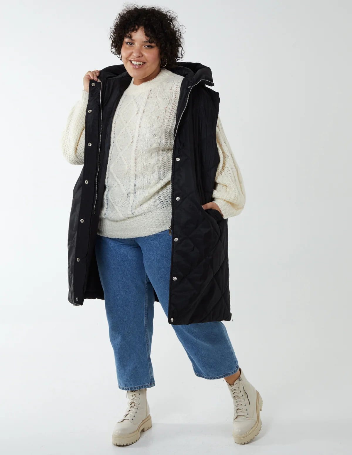 Blue Vanilla Curve Diamond Quilted Longline Gilet - 4