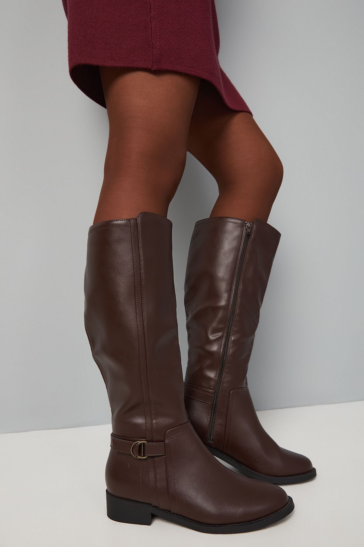 Good For the Sole Good For the Sole Women's : Cranberry Wide fit Buckle Detail Riding Boots in Chocolate - 3