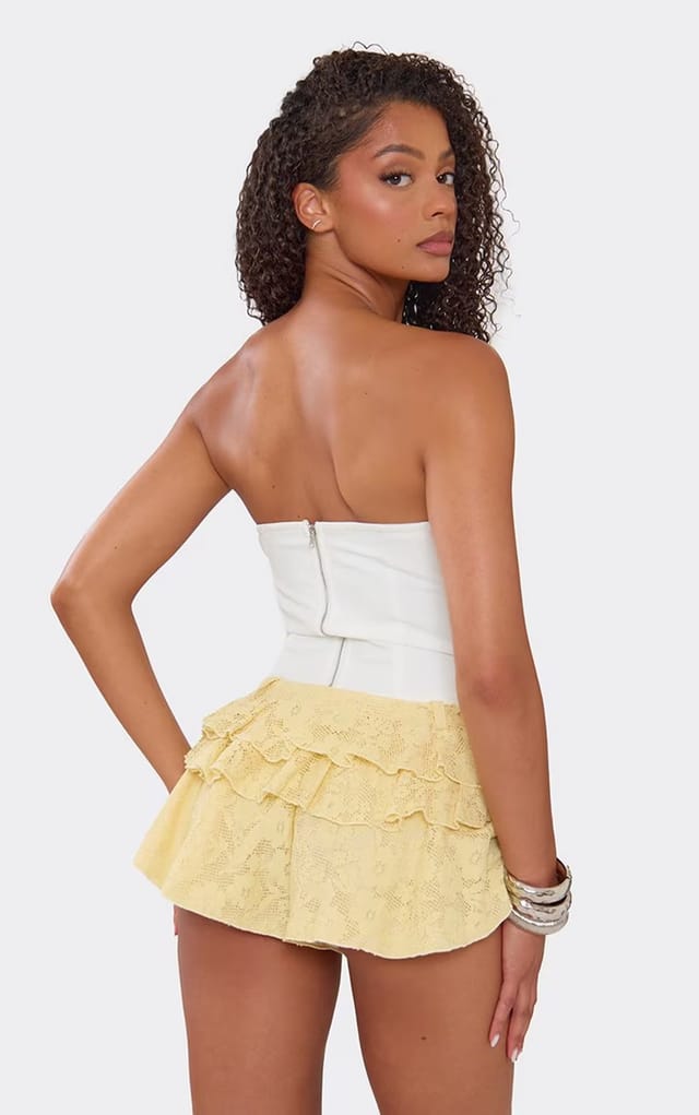 EGO Tiered Shorts In Lemon Floral Texture., Women's Size UK 6 - 2