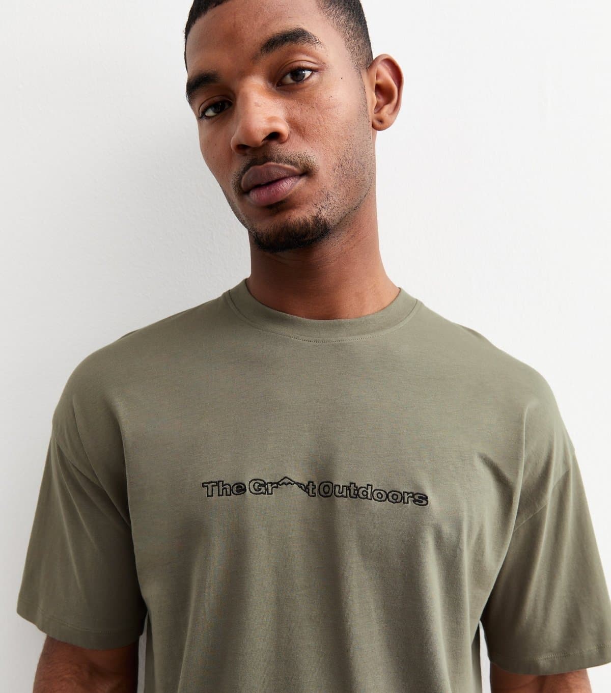 New Look Men's Brown Oversized Embroidered T-Shirt New Look