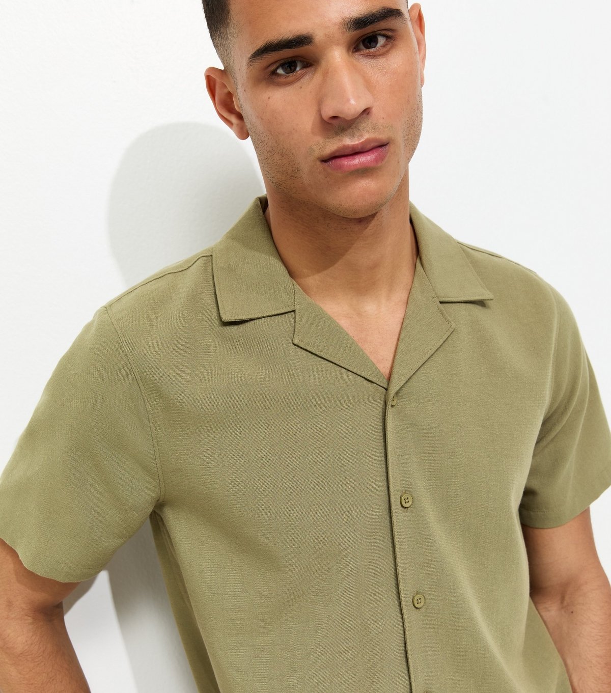 New Look Men's Light Khaki Regular Short Sleeve Linen Look Shirt New Look - 2