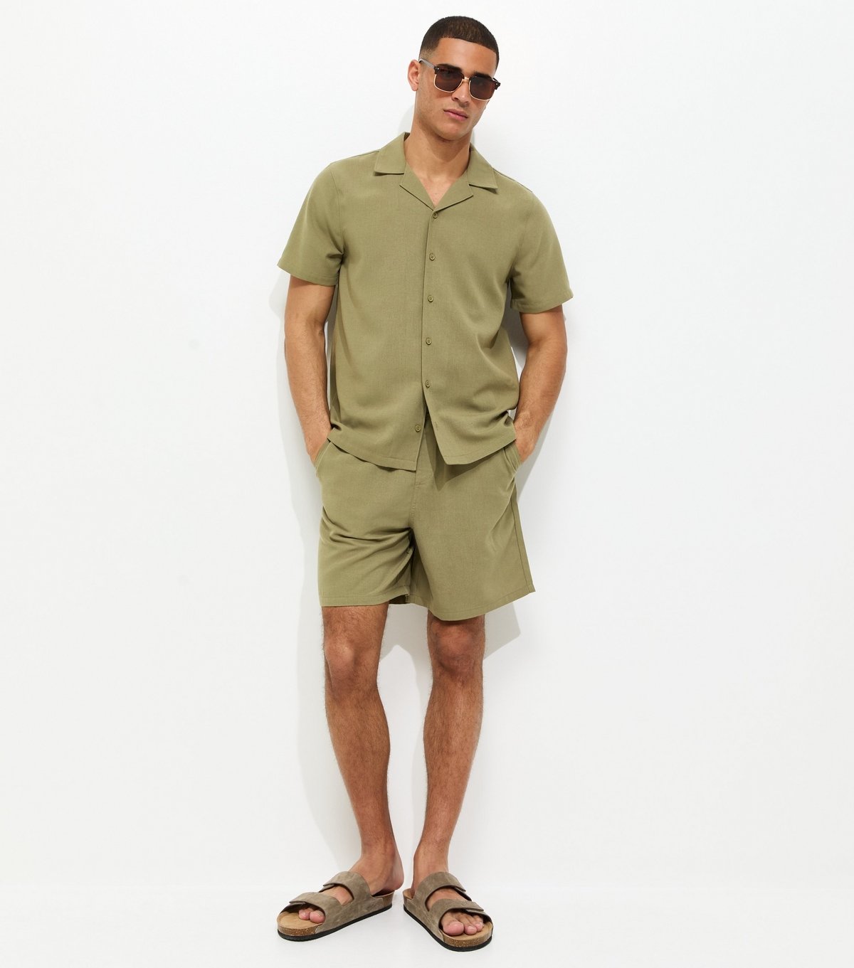 New Look Men's Light Khaki Regular Short Sleeve Linen Look Shirt New Look - 3