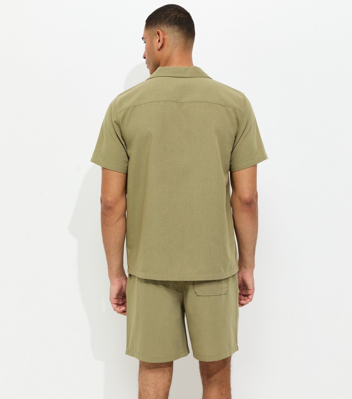 New Look Men's Light Khaki Regular Short Sleeve Linen Look Shirt New Look - 4