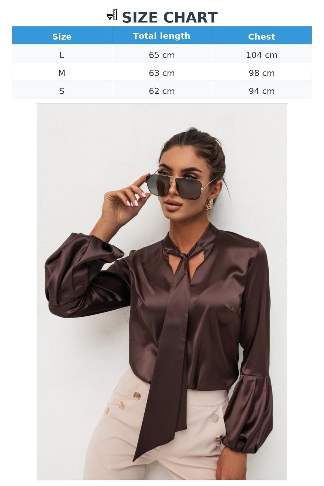 Love Lace Love Lace Women's VIVIENNE Long Sleeve Satin Shirt in Brown - 4