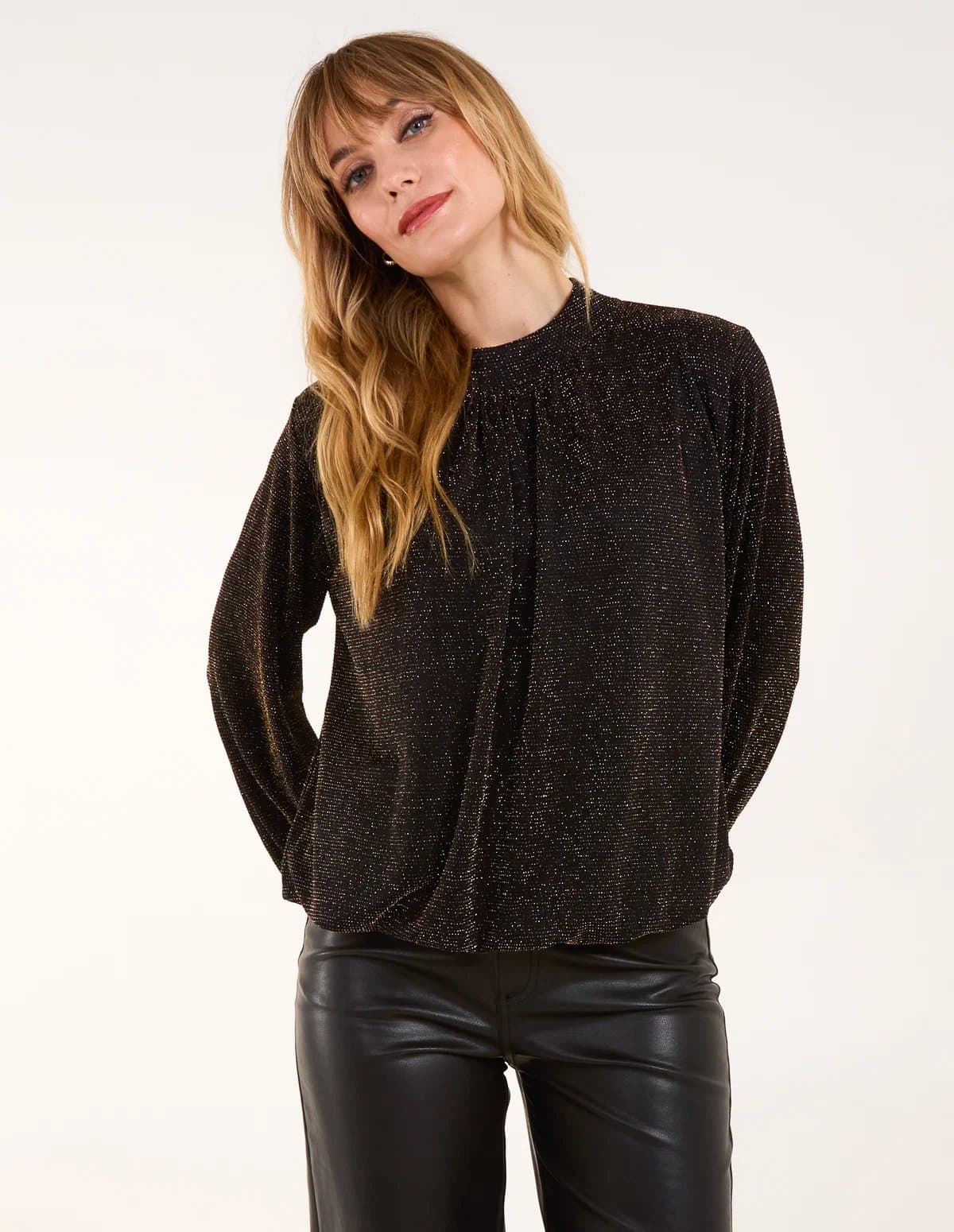 Blue Vanilla Metallic High Neck Puffball Top