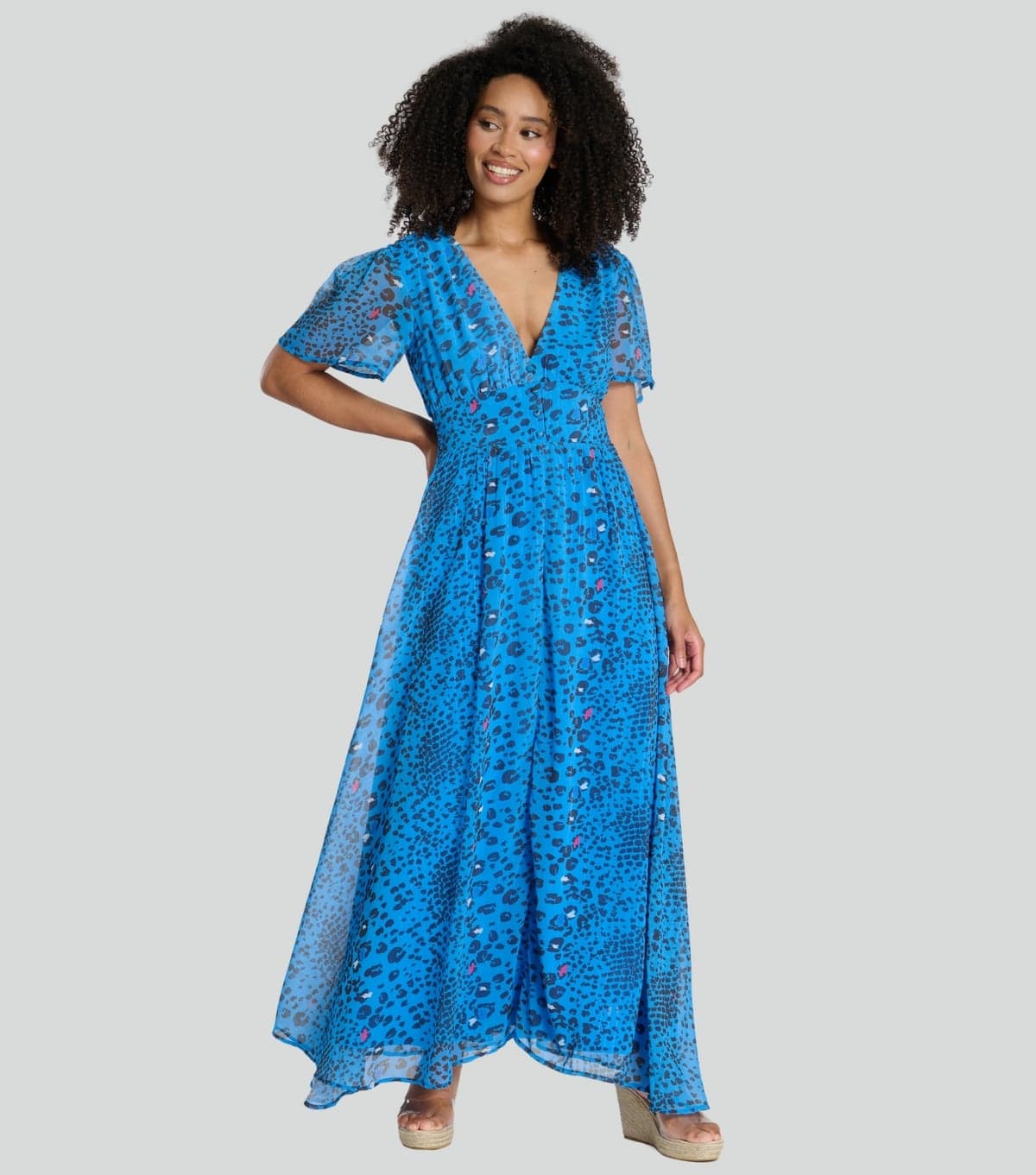 South Beach Women's Blue Leopard Print Chiffon Maxi Dress South Beach New Look