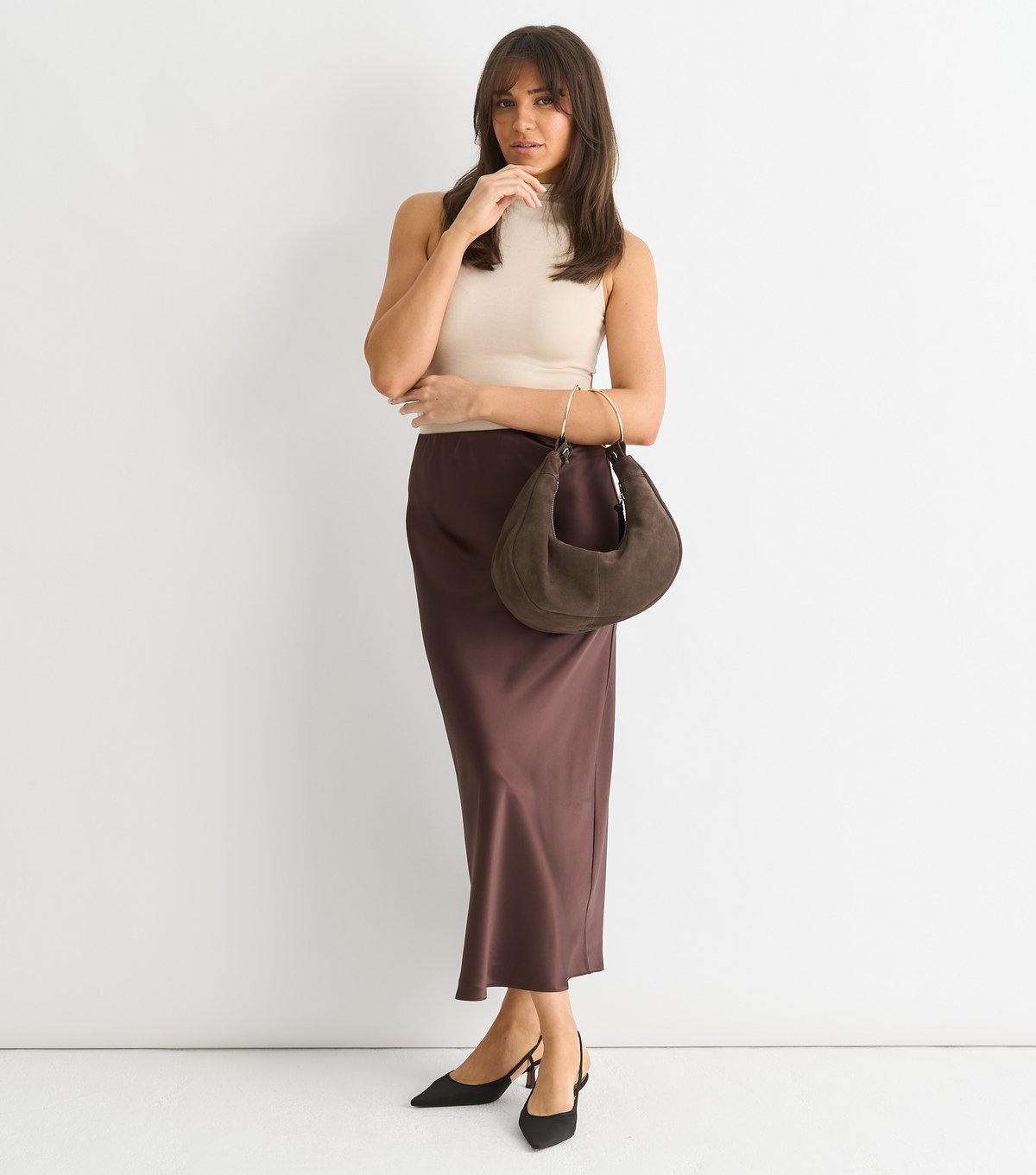 Gini London Women's Brown Satin Midi Skirt Gini London New Look - 3