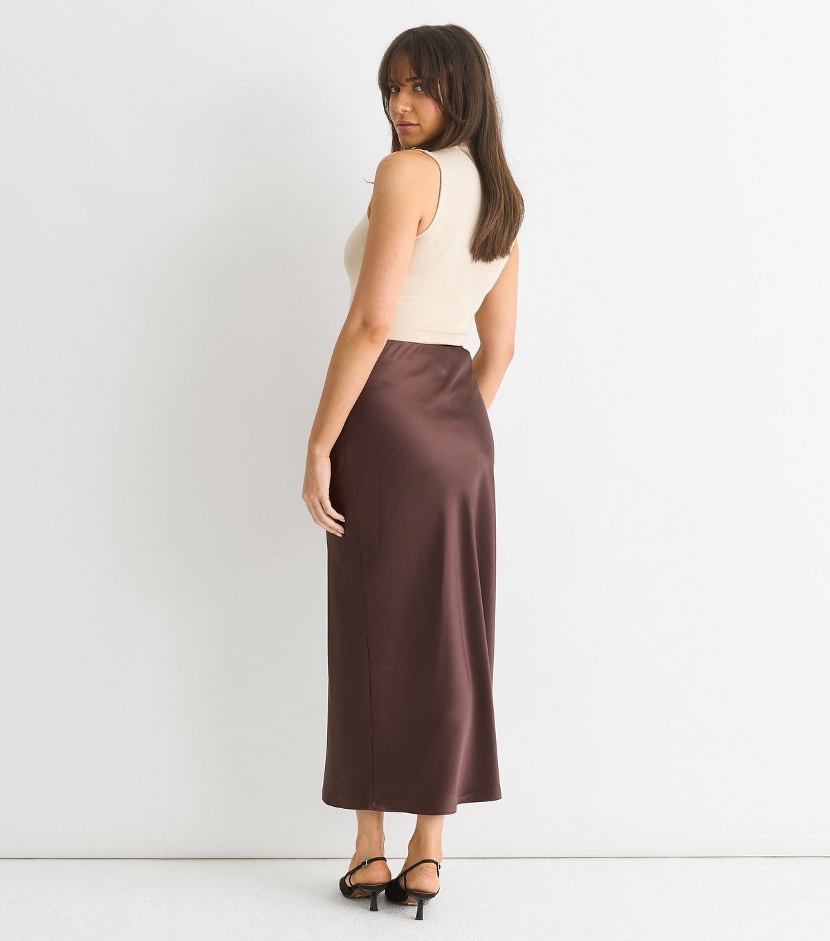 Gini London Women's Brown Satin Midi Skirt Gini London New Look - 4