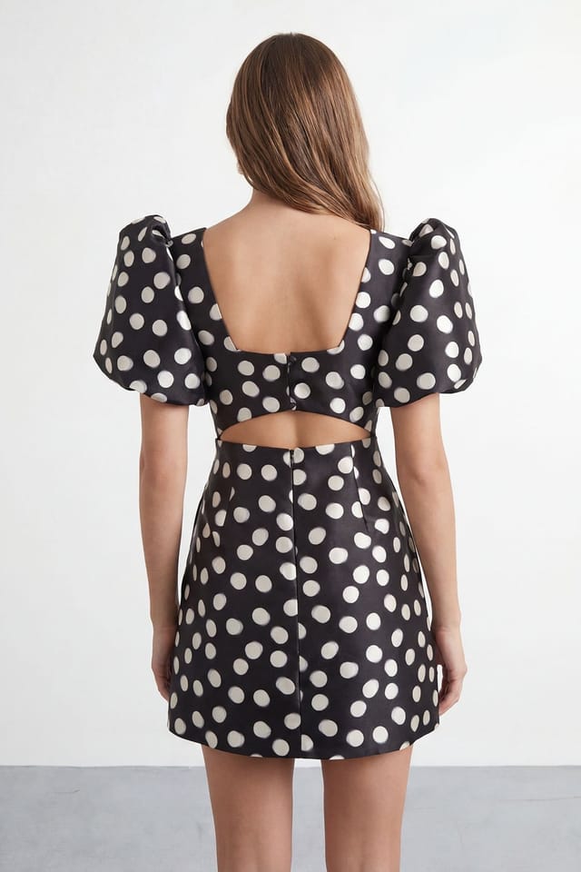 Warehouse Warehouse Women's Petite Polka Dot Puff Sleeve A-Line Mini Dress in Mono - 3