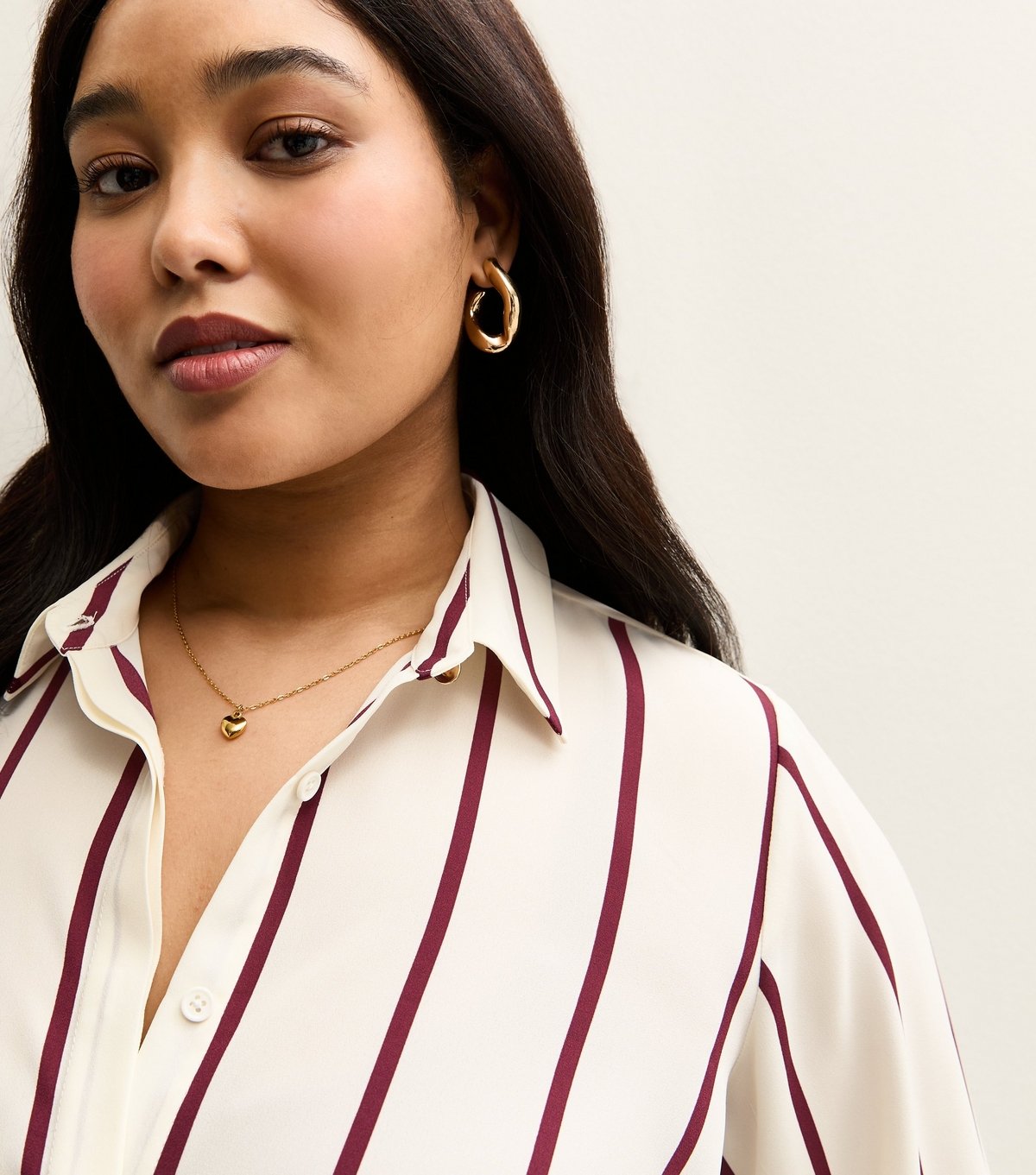 New Look Women's Plus Size White and Red Striped Shirt Curves New Look - 2