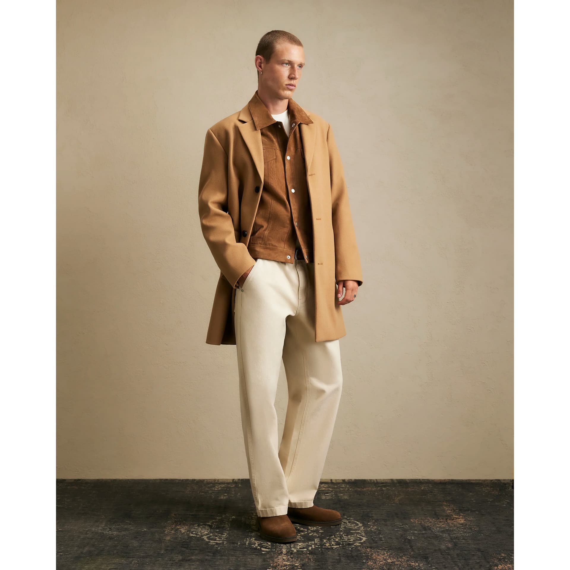 River Island Mens River Island Beige Single Breasted Overcoat