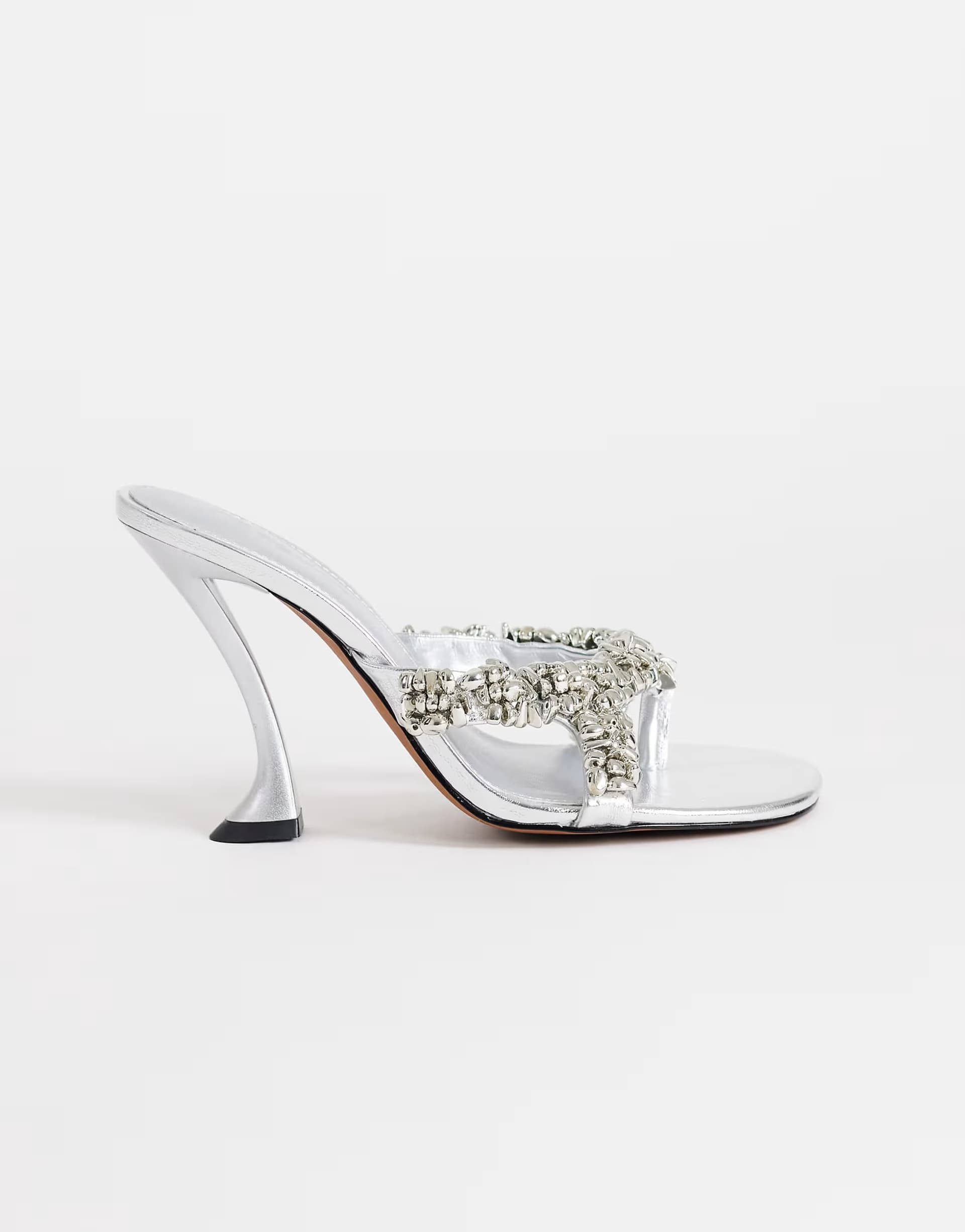 ASOS Topshop Natasha embellished mule high heeled sandal in silver