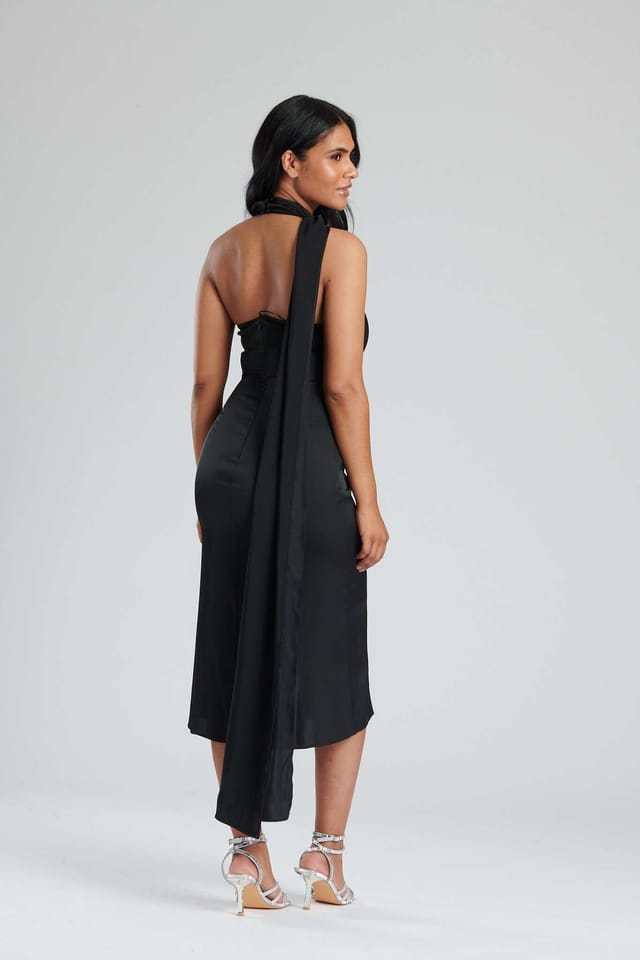 Finding Friday Finding Friday Women's Satin One Shoulder Midi Dress in Black - 3
