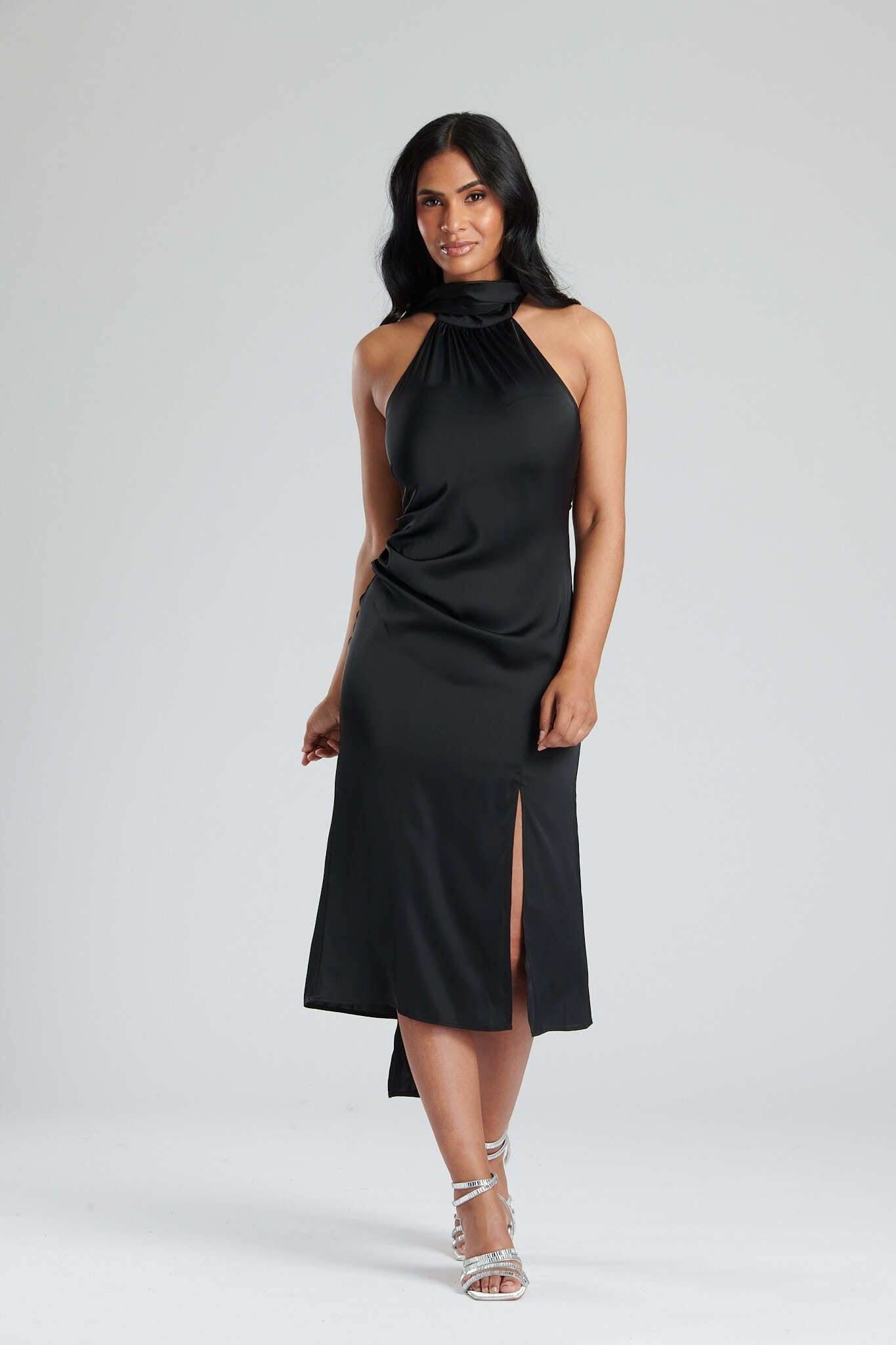 Finding Friday Finding Friday Women's Satin One Shoulder Midi Dress in Black - 4