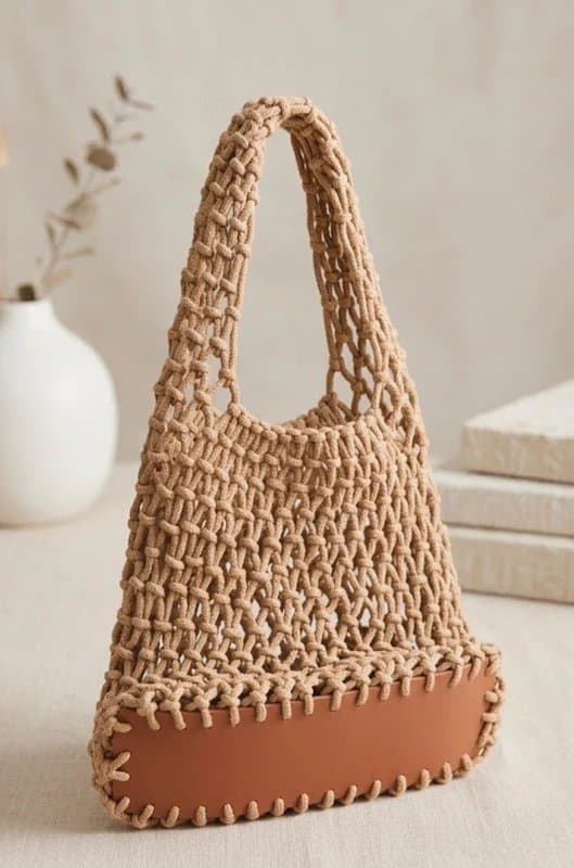 ASOS ASOS Small Macrame Crochet & Faux Leather Tote Bag