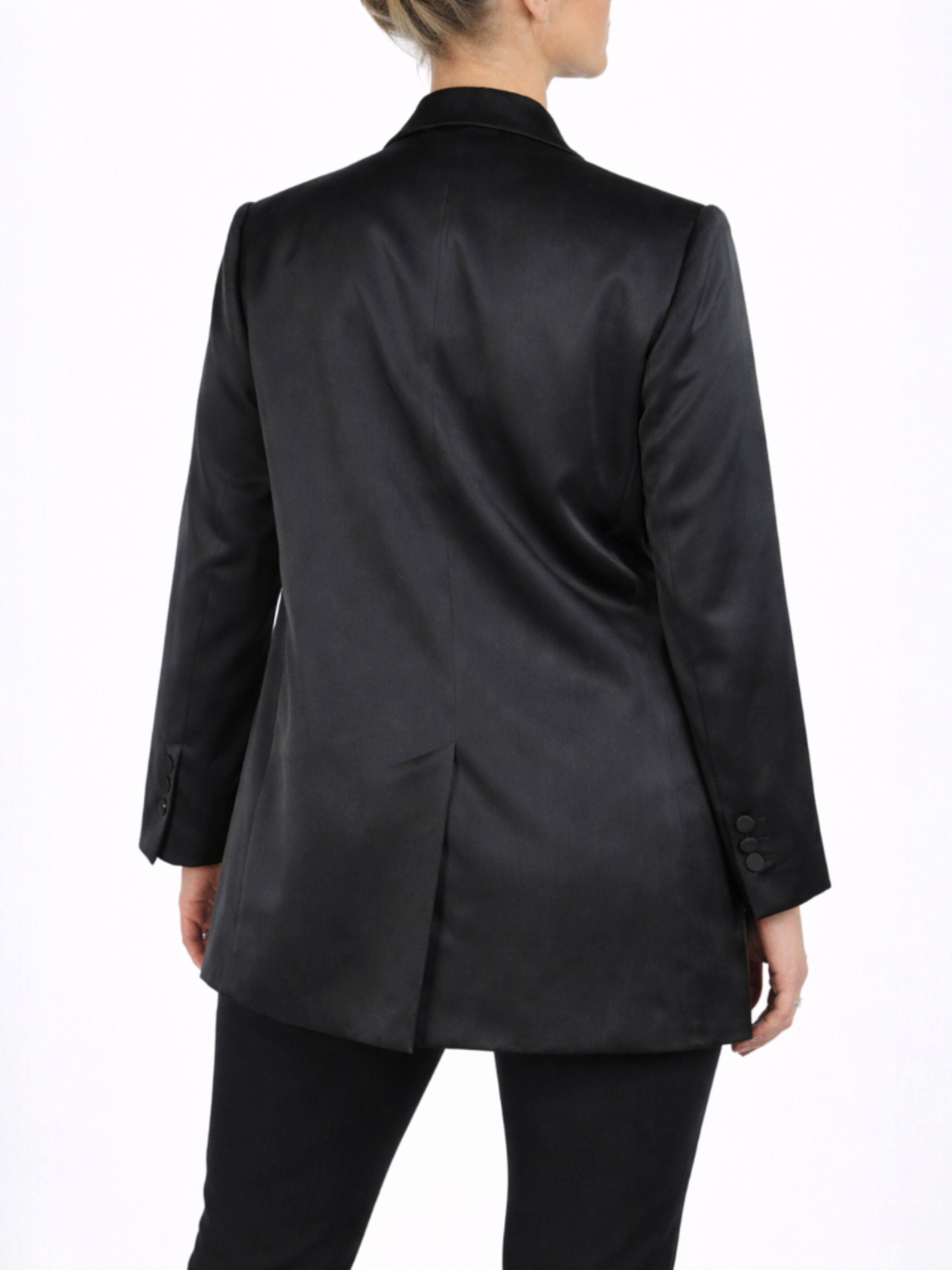 Paulo Due Paulo Due Women's Oversized Double Breasted Satin Blazer in Black - 2