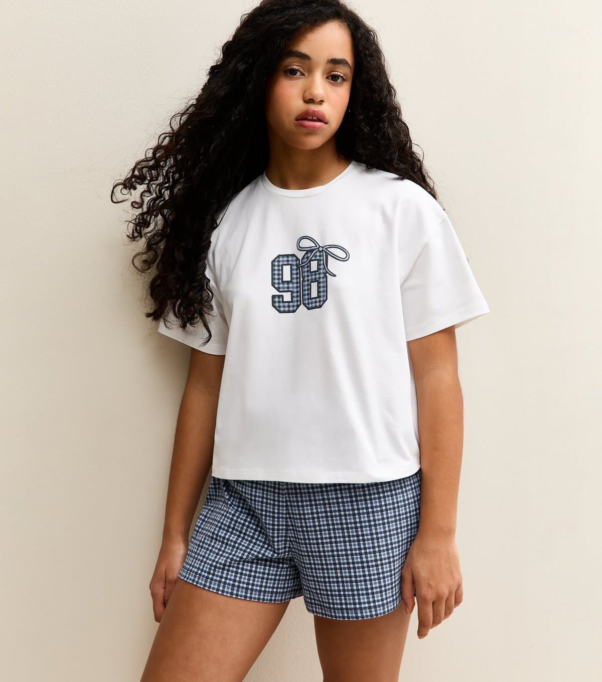 New Look Girls' Navy Check T-Shirt and Shorts Pyjama Set New Look