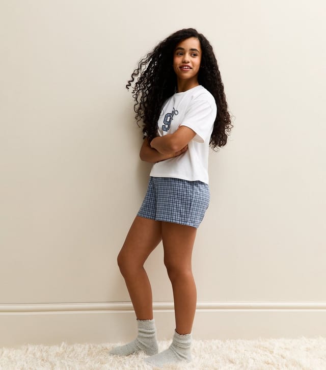 New Look Girls' Navy Check T-Shirt and Shorts Pyjama Set New Look - 3