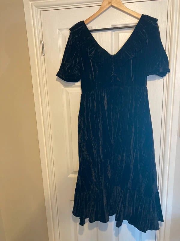 Batsheva Batsheva Ruffle May Velvet Dress Black Size UK 8 BNWT Midi Occasion
