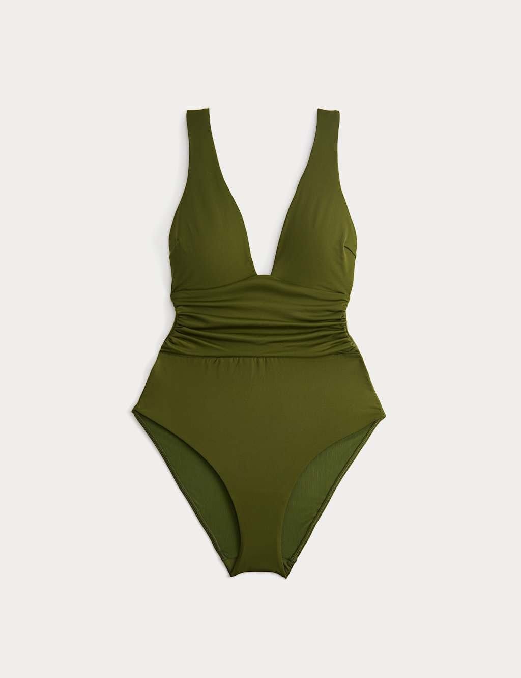 Marks & Spencer M&S Tummy Control Deep Plunge Swimsuit Fern Green - 1