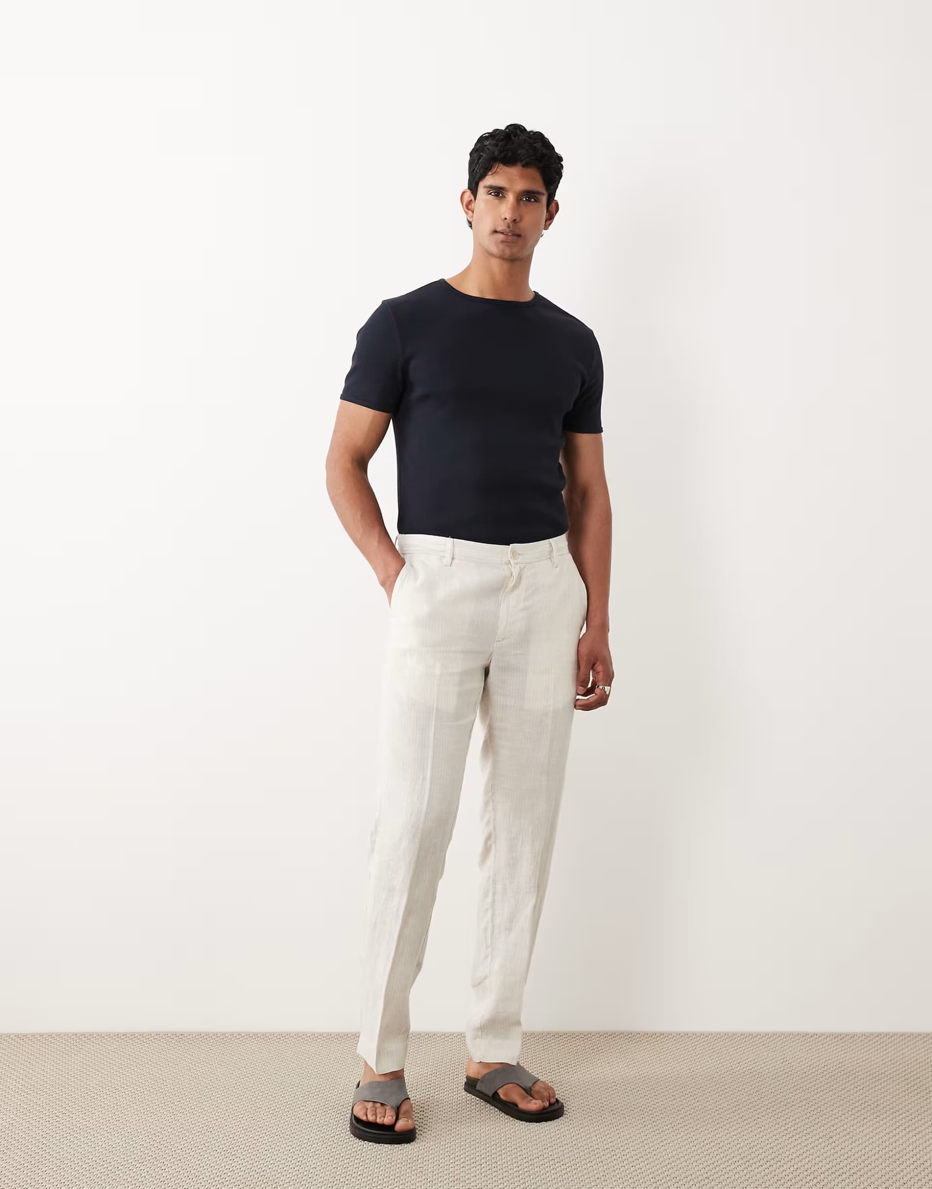 ASOS ASOS Ecru Linen Pin Stripe Trousers