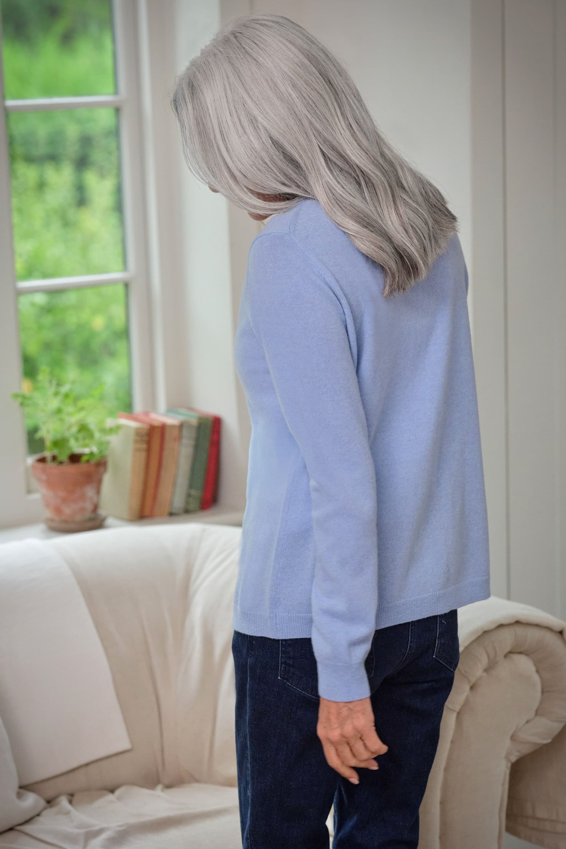 WoolOvers WoolOvers Women's Cashmere & Merino Classic V Neck Cardigan in Baby Blue
