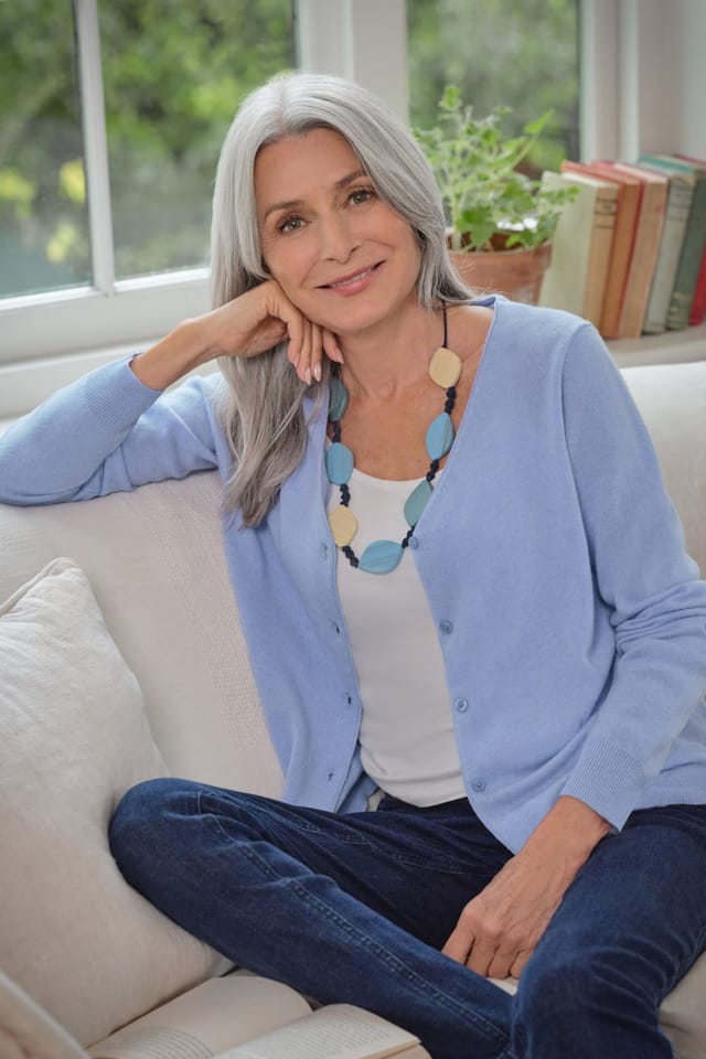 WoolOvers WoolOvers Women's Cashmere & Merino Classic V Neck Cardigan in Baby Blue - 2