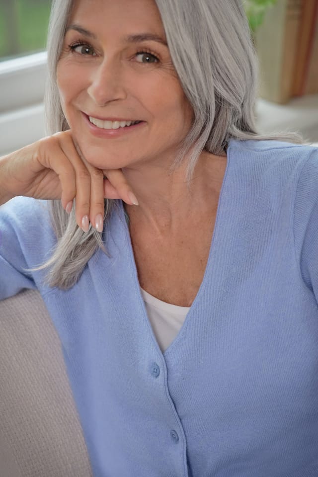 WoolOvers WoolOvers Women's Cashmere & Merino Classic V Neck Cardigan in Baby Blue - 3