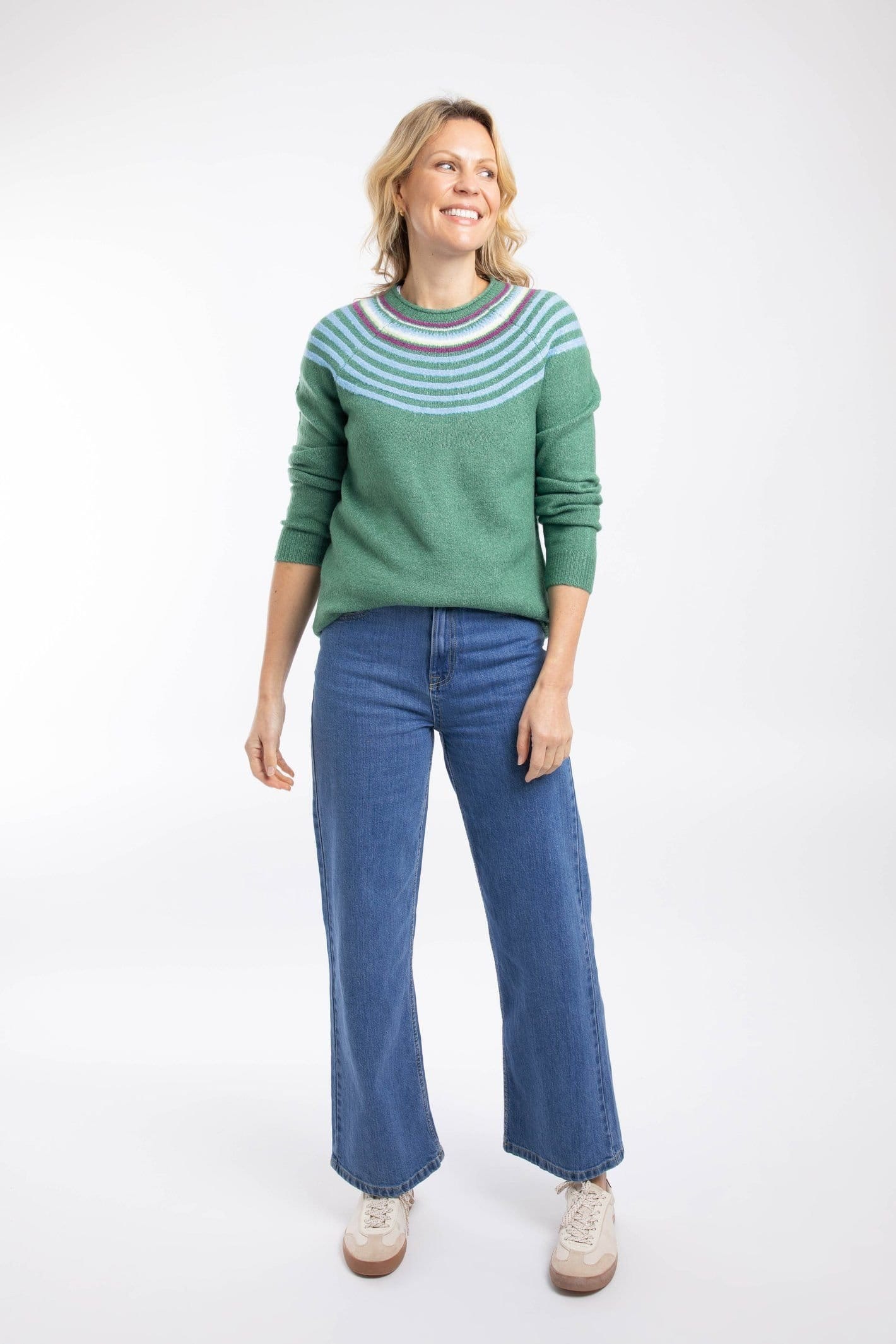 Weird Fish Weird Fish Women's Sinatra Patterned Knit Jumper in Dark Green - 4