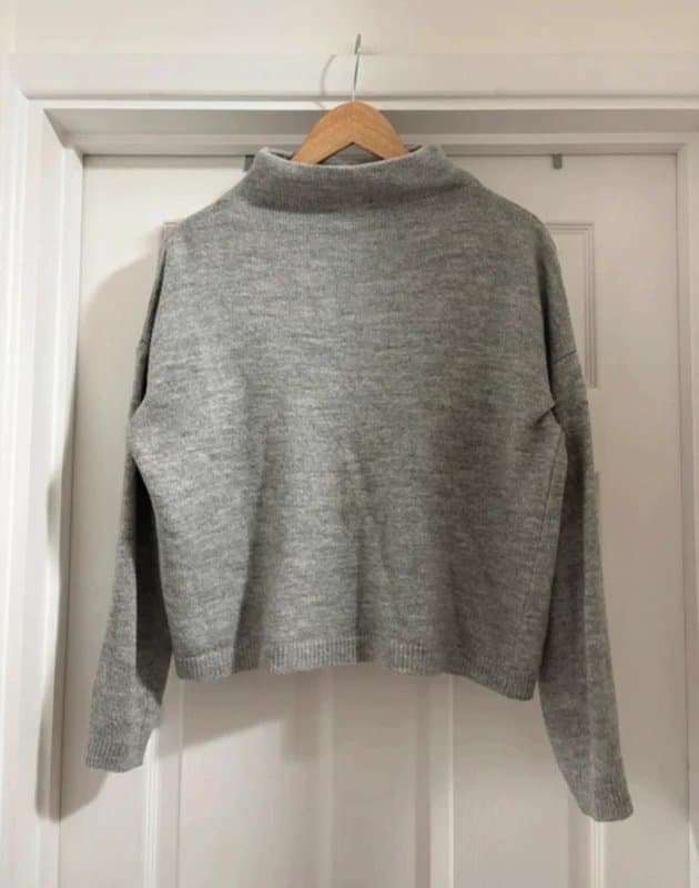 New Look Cosy Women's Grey New Look Cropped Slouchy Knitted Sweater Jumper Top size M 12-14