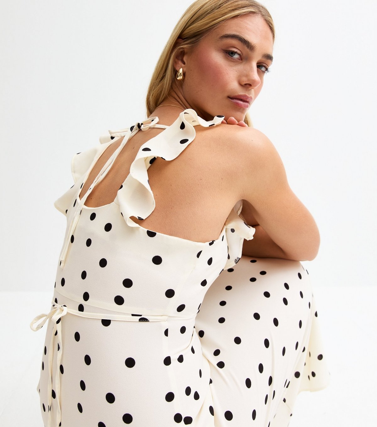 New Look Women's Cream Polka Dot Ruffle Trim Chiffon Midi Dress New Look - 2