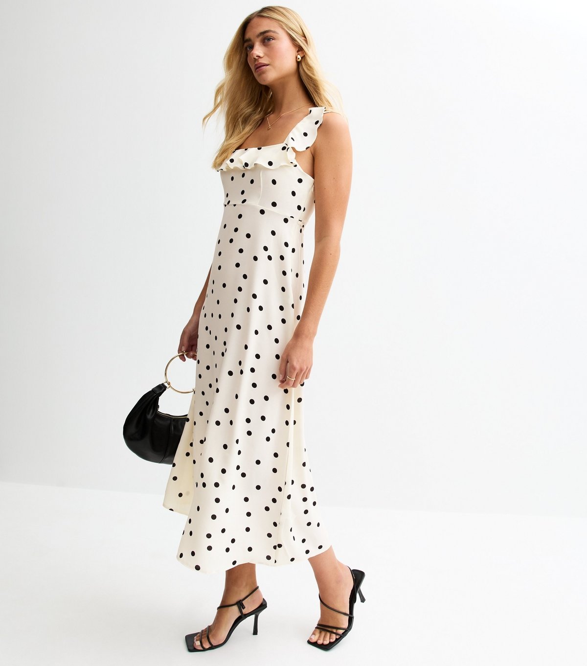 New Look Women's Cream Polka Dot Ruffle Trim Chiffon Midi Dress New Look - 3