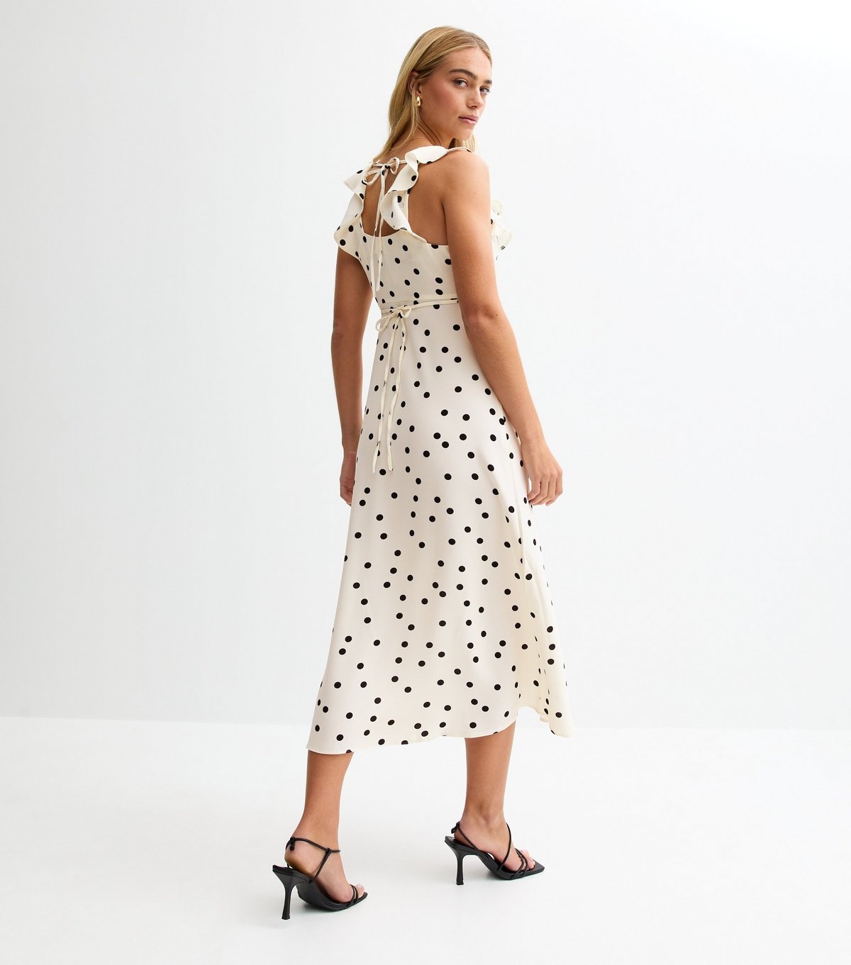 New Look Women's Cream Polka Dot Ruffle Trim Chiffon Midi Dress New Look - 4