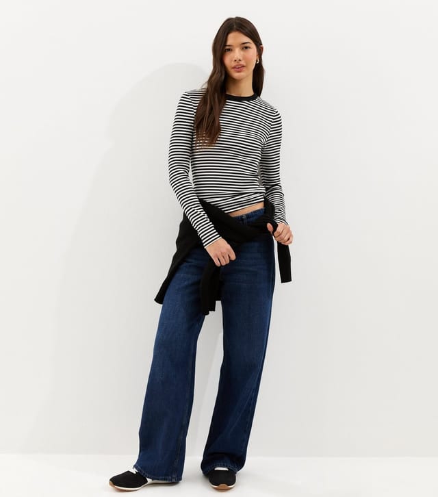 New Look Women's White Striped Long Sleeve Ribbed Crew Neck Top New Look - 3