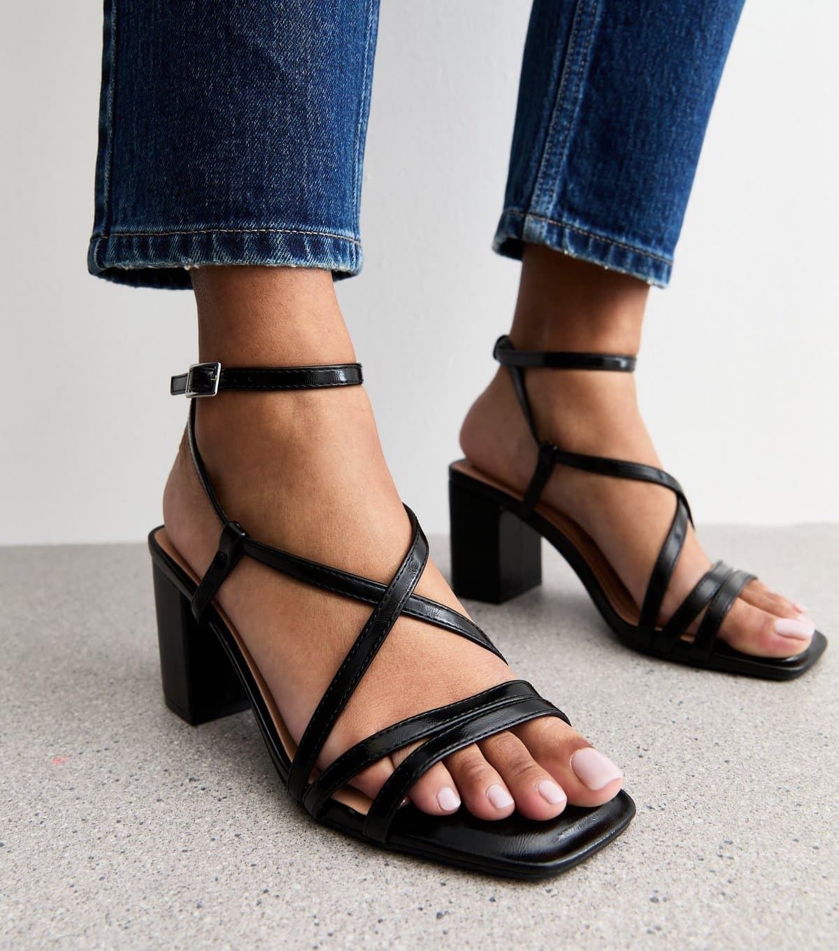New Look New Look Black Faux Leather Block Heel Multi Strap Sandals