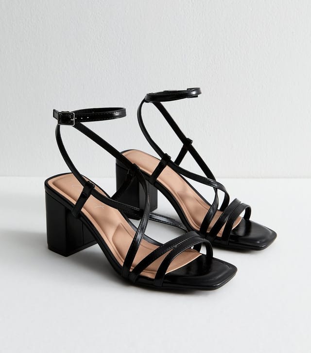 New Look Women's Black Faux Leather Block Heel Multi Strap Sandals Vegan New Look - 2