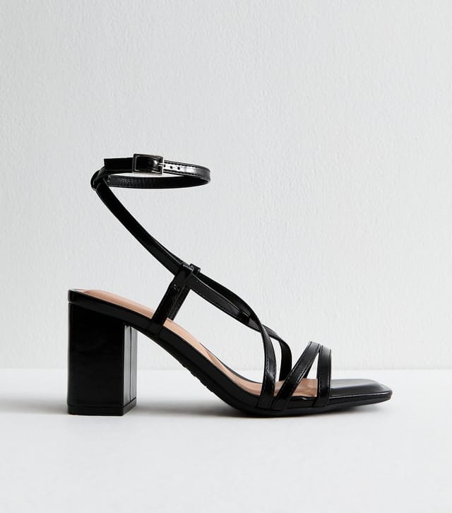 New Look Women's Black Faux Leather Block Heel Multi Strap Sandals Vegan New Look - 3