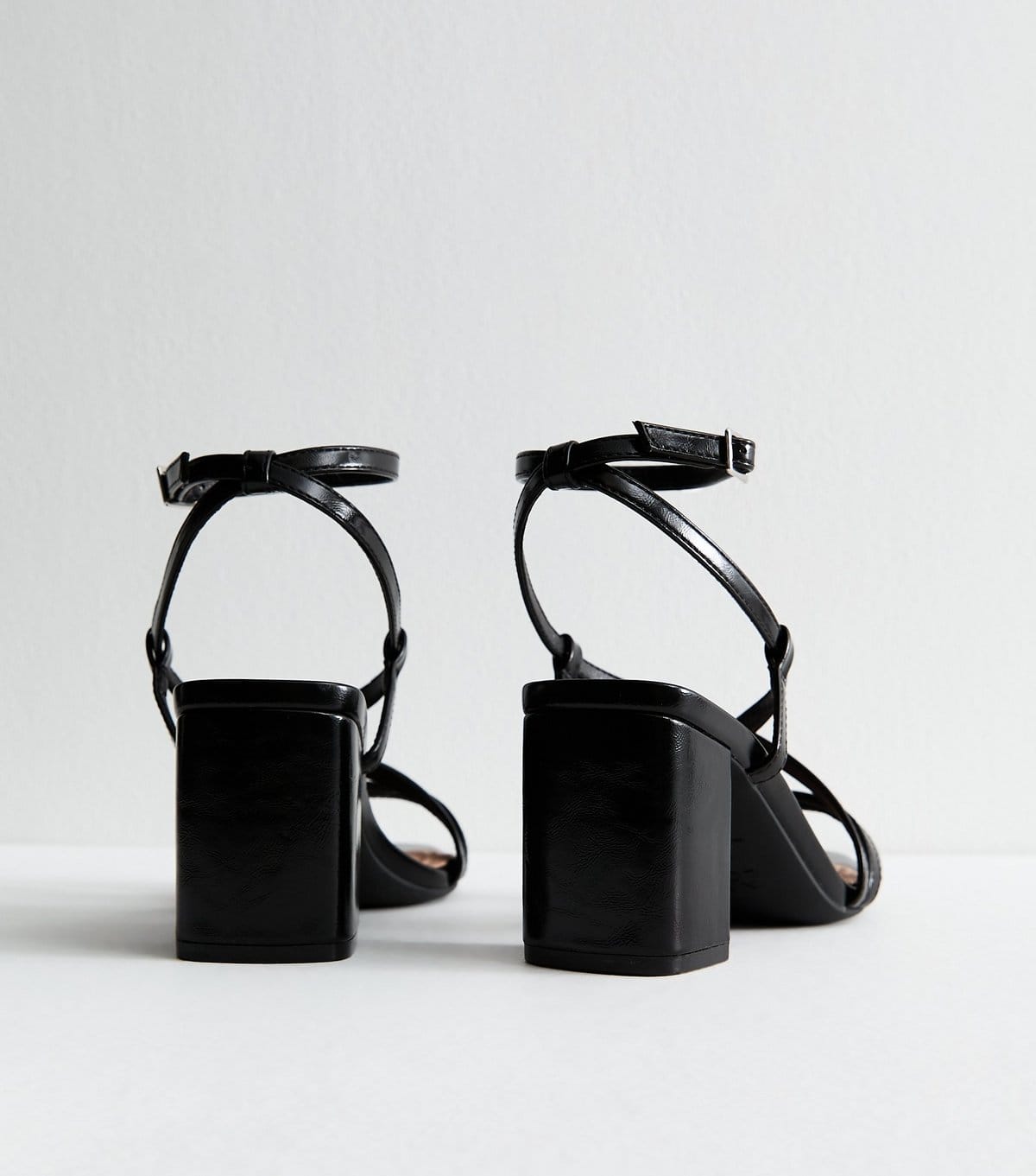 New Look Women's Black Faux Leather Block Heel Multi Strap Sandals Vegan New Look - 4