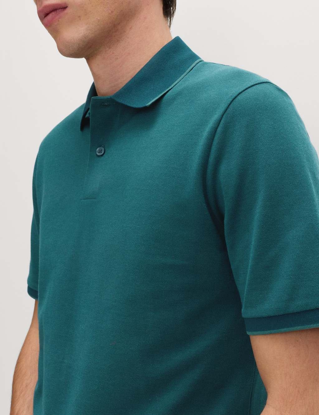Marks & Spencer M&S Ultimate Tipped Pique Polo Shirt Petrol Mix - 3